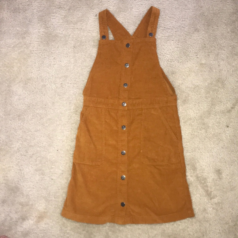 Girls burnt orange overall dress